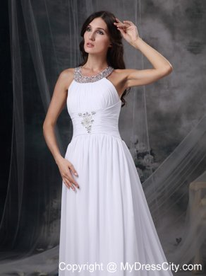 Court Train Beading and Ruche Decorate Bridal Gown with Jeweled Scoop Neckline