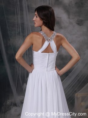 Court Train Beading and Ruche Decorate Bridal Gown with Jeweled Scoop Neckline