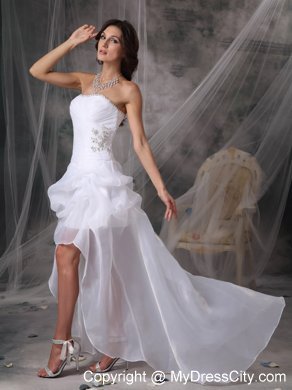 White Strapless High-low Wedding Gowns with Beading and Pick-ups