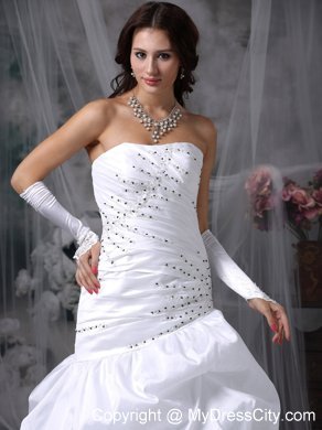 Mermaid Brush Train Taffeta Appliques Wedding Dress with Pick-ups