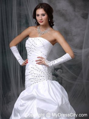 Mermaid Brush Train Taffeta Appliques Wedding Dress with Pick-ups