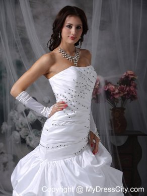 Mermaid Brush Train Taffeta Appliques Wedding Dress with Pick-ups