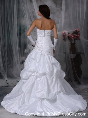 Mermaid Brush Train Taffeta Appliques Wedding Dress with Pick-ups