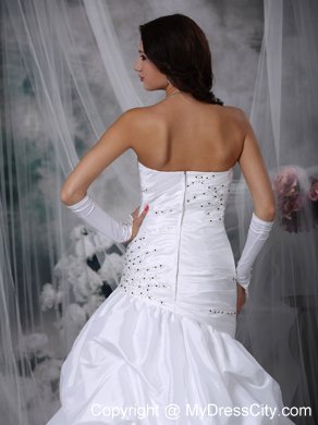 Mermaid Brush Train Taffeta Appliques Wedding Dress with Pick-ups