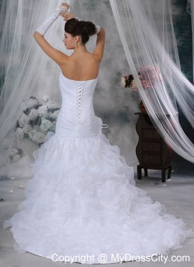 Mermaid Court Train Organza Handle Flowers Wedding Dress with Tiers