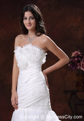 White Mermaid Organza Brush Train Wedding Dress With Ruffled Layers