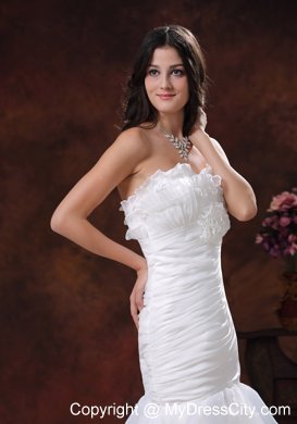 White Mermaid Organza Brush Train Wedding Dress With Ruffled Layers