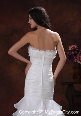 White Mermaid Organza Brush Train Wedding Dress With Ruffled Layers