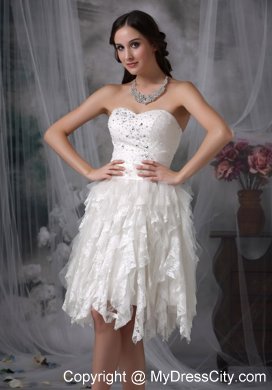 Knee-length Sweetheart Lace Beading Short Wedding Dress with Ruffles