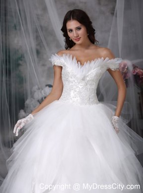 Ruffles Off The Shoulder Appliques Wedding Dress with Lace Up Back