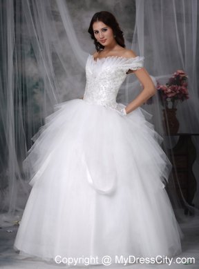 Ruffles Off The Shoulder Appliques Wedding Dress with Lace Up Back