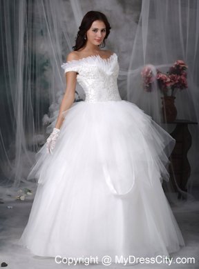 Ruffles Off The Shoulder Appliques Wedding Dress with Lace Up Back