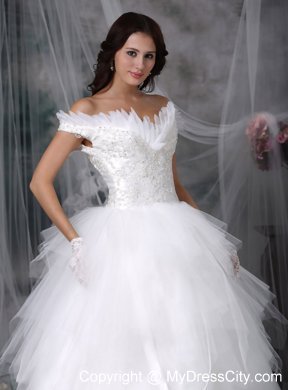 Ruffles Off The Shoulder Appliques Wedding Dress with Lace Up Back