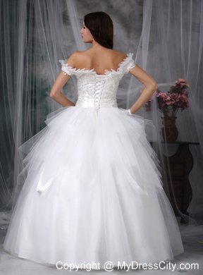 Ruffles Off The Shoulder Appliques Wedding Dress with Lace Up Back