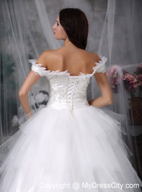 Ruffles Off The Shoulder Appliques Wedding Dress with Lace Up Back