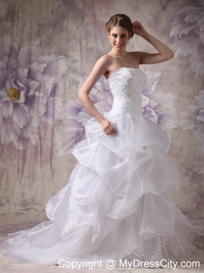 Beaded Appliques Wedding Gowns with Pick-ups and Sweep Train