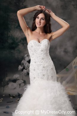 Sweetheart Mermaid Beading Wedding Gown with Feather Brush Train