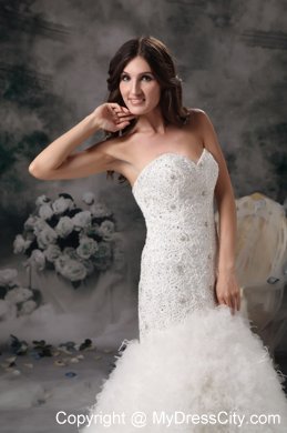 Sweetheart Mermaid Beading Wedding Gown with Feather Brush Train