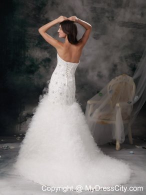 Sweetheart Mermaid Beading Wedding Gown with Feather Brush Train