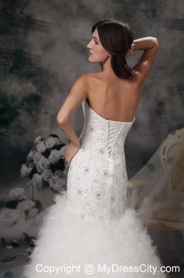 Sweetheart Mermaid Beading Wedding Gown with Feather Brush Train