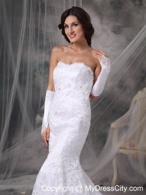 Trumpet Sweetheart Beading Lace Flower Court Train Bridal Gown