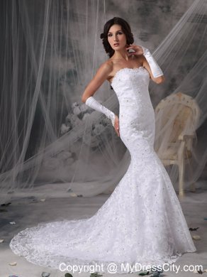 Trumpet Sweetheart Beading Lace Flower Court Train Bridal Gown