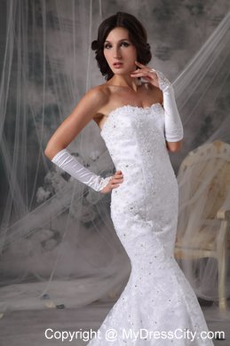 Trumpet Sweetheart Beading Lace Flower Court Train Bridal Gown