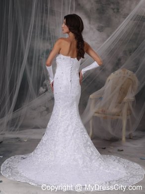 Trumpet Sweetheart Beading Lace Flower Court Train Bridal Gown