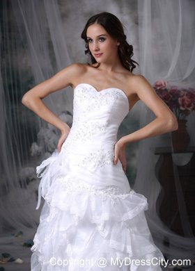 Sweetheart Court Train Appliques and Ruffles Wedding Dresses