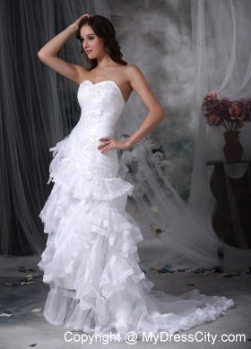 Sweetheart Court Train Appliques and Ruffles Wedding Dresses