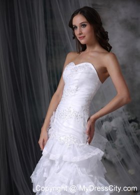 Sweetheart Court Train Appliques and Ruffles Wedding Dresses