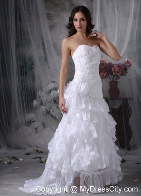 Sweetheart Court Train Appliques and Ruffles Wedding Dresses