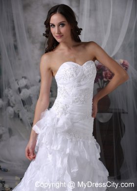 Sweetheart Court Train Appliques and Ruffles Wedding Dresses