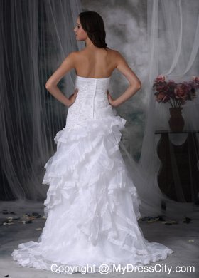 Sweetheart Court Train Appliques and Ruffles Wedding Dresses