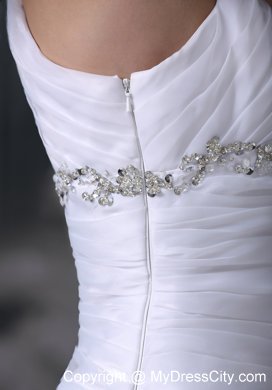 Ruching Hand Made Flower One Shoulder Layers Wedding Dress with Beadings