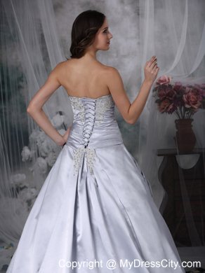 Silver Ruche and Beading Sweetheart Court Train Bridal Gown