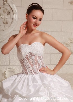 Appliques Transparent Waist Pick-ups Wedding Gowns With Chapel Train