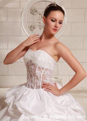 Appliques Transparent Waist Pick-ups Wedding Gowns With Chapel Train