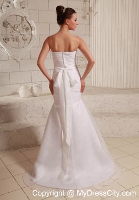 Simple Ruching Strapless Brush Train Bridal Dresses in White