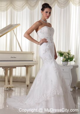 Beaded Lace Appliques Mermaid Bridal Dress with Brush Train