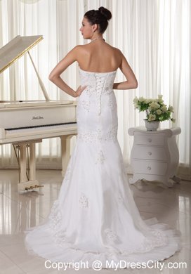 Beaded Lace Appliques Mermaid Bridal Dress with Brush Train