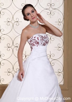 Red Embroidery On Satin Puffy Court Train Bridal Dresses