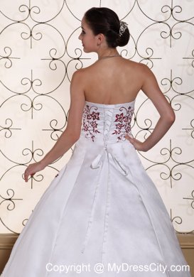 Red Embroidery On Satin Puffy Court Train Bridal Dresses