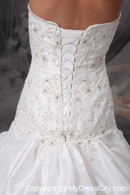 Beading Pick-ups Lace Flowers Wedding Gowns with Court Train