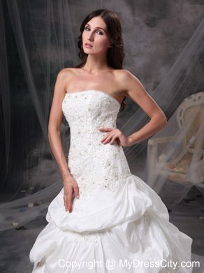 Beading Pick-ups Lace Flowers Wedding Gowns with Court Train