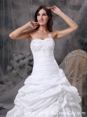 Pick-ups and Hand Made Flowers Court Train Wedding Gown