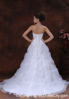 Puffy Strapless Bridal Gown With Appliques and Court Train