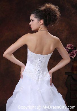 Puffy Strapless Bridal Gown With Appliques and Court Train