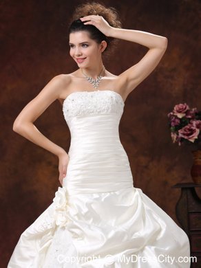 Ivory Pick-ups Flowers Wedding Dresses With Lace Decorated