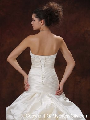 Ivory Pick-ups Flowers Wedding Dresses With Lace Decorated